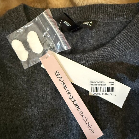 Grey Cashmere Crew Sweater with Violet Stripes by Aqua, Size M, New With Tags - Picture 3 of 6